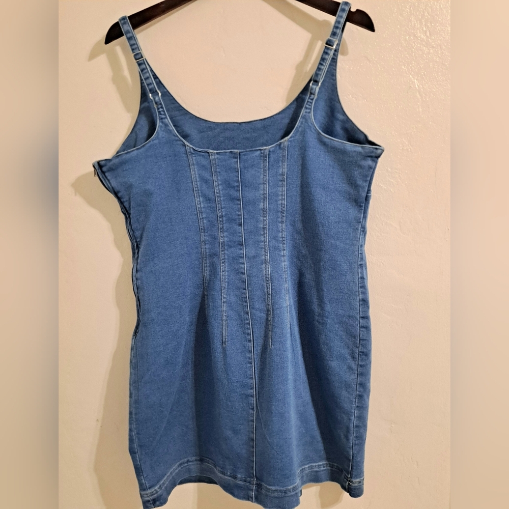 Blue Denim Sleeveless Mini Dress Stretchy Festival No Boundries XL - Picture 2 of 5